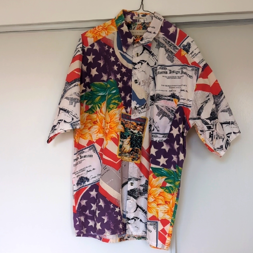 Colorful Basic Elements Graphic Button-Up Shirt L… - image 1